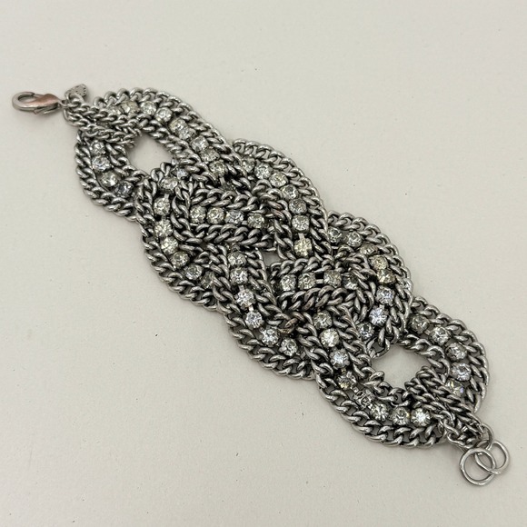 Stella & Dot Petra Braided Rhinestone Bracelet Chunky Chain Sparkle Silver Tone - Picture 9 of 10